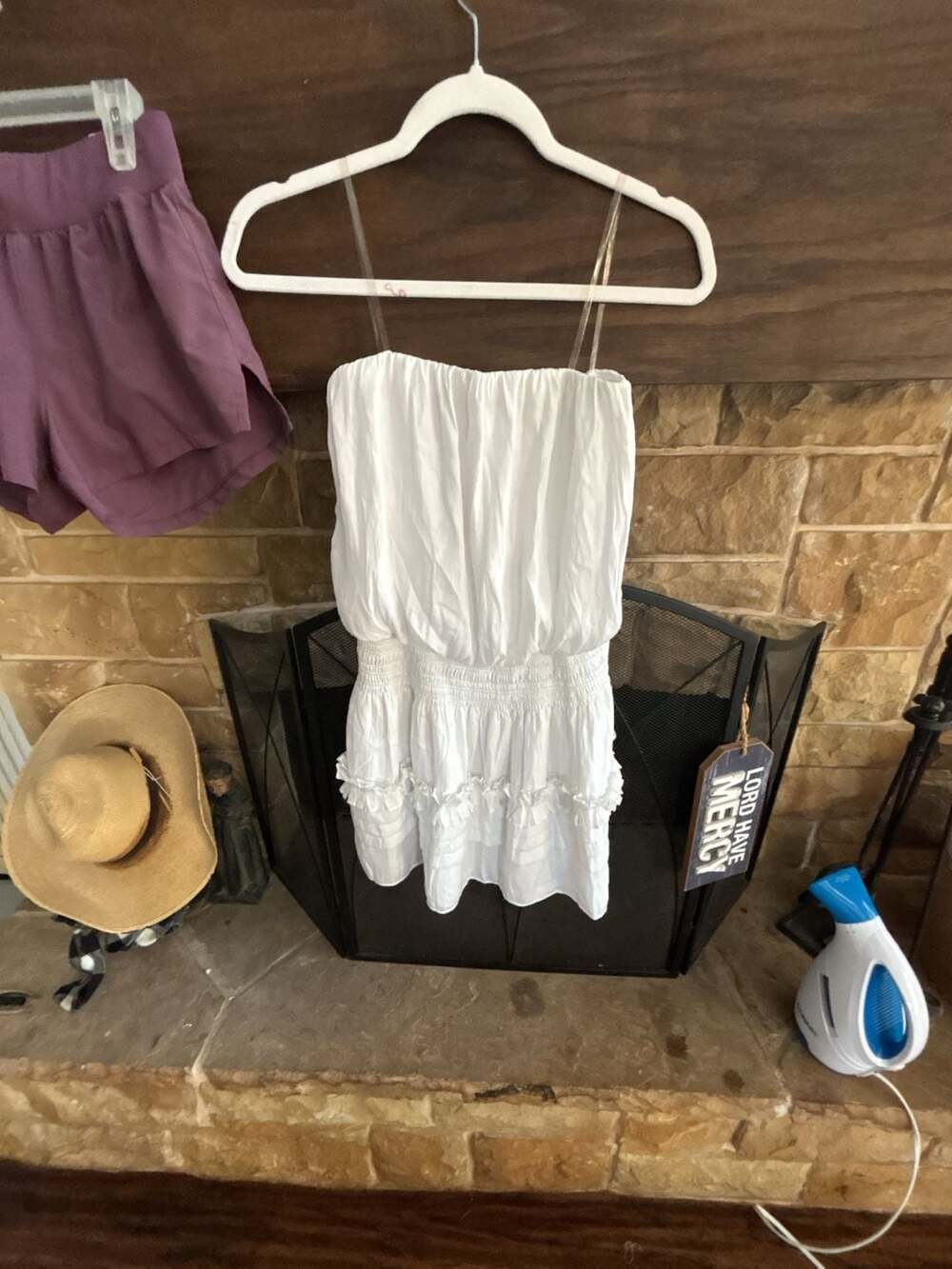 DO+BE White Strapless Smocked Waist Ruffle Mini Dress